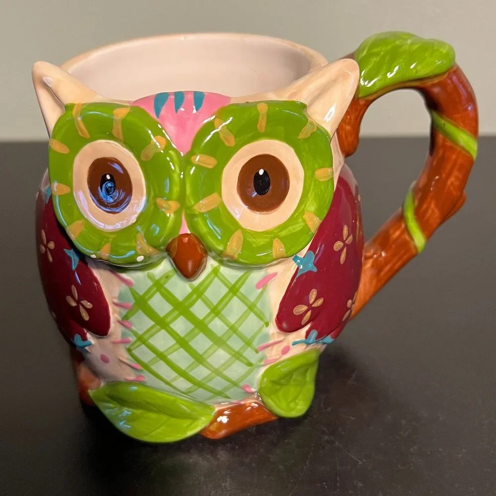 Pier 1 Imports Hand Painted Dolomite “Ollie the Owl” Large 3-D Mug ~ Planter